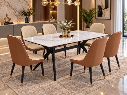 Norway Marble Top 6-Seater Dining Set with Chairs