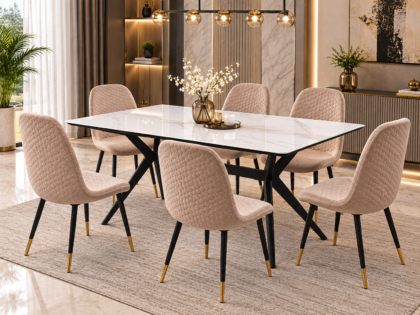 Giza Composite Marble Top 6-Seater Dining Set with Chairs