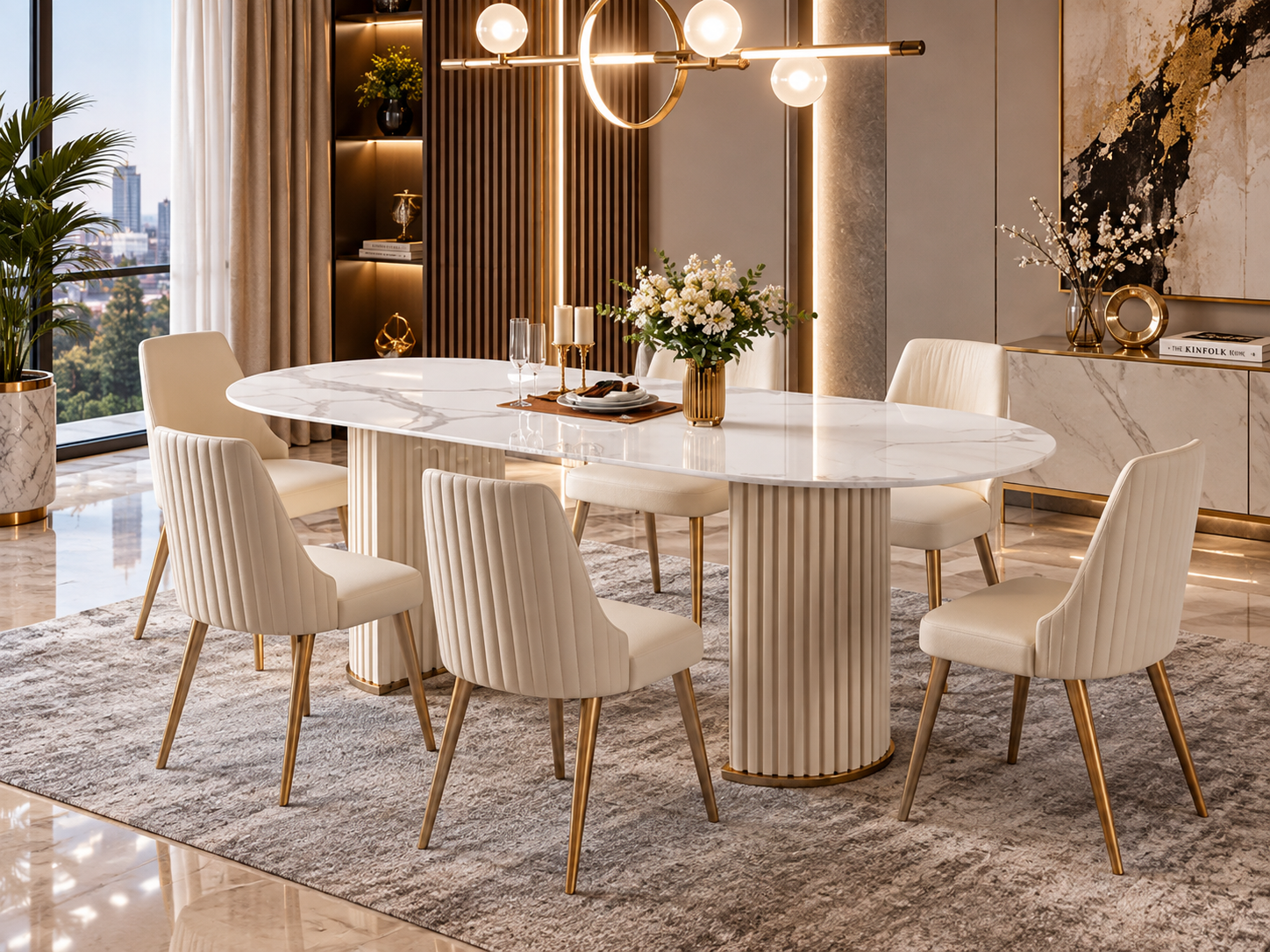 Jamira Marble Top 6 Seater Dining Set