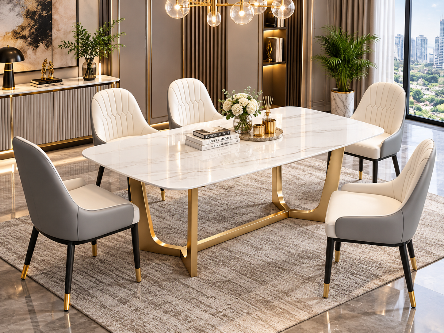 Wavynox Sintered Marble 6 Seater Dining Set