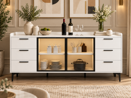 Leo Wood Cabinet With Glass Profile With Light