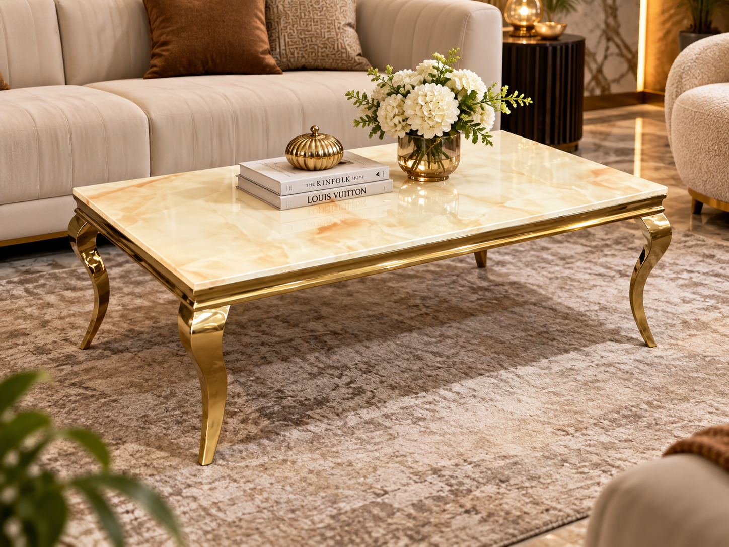 Bejoy Marble Coffee Table – SS Base - Image 2
