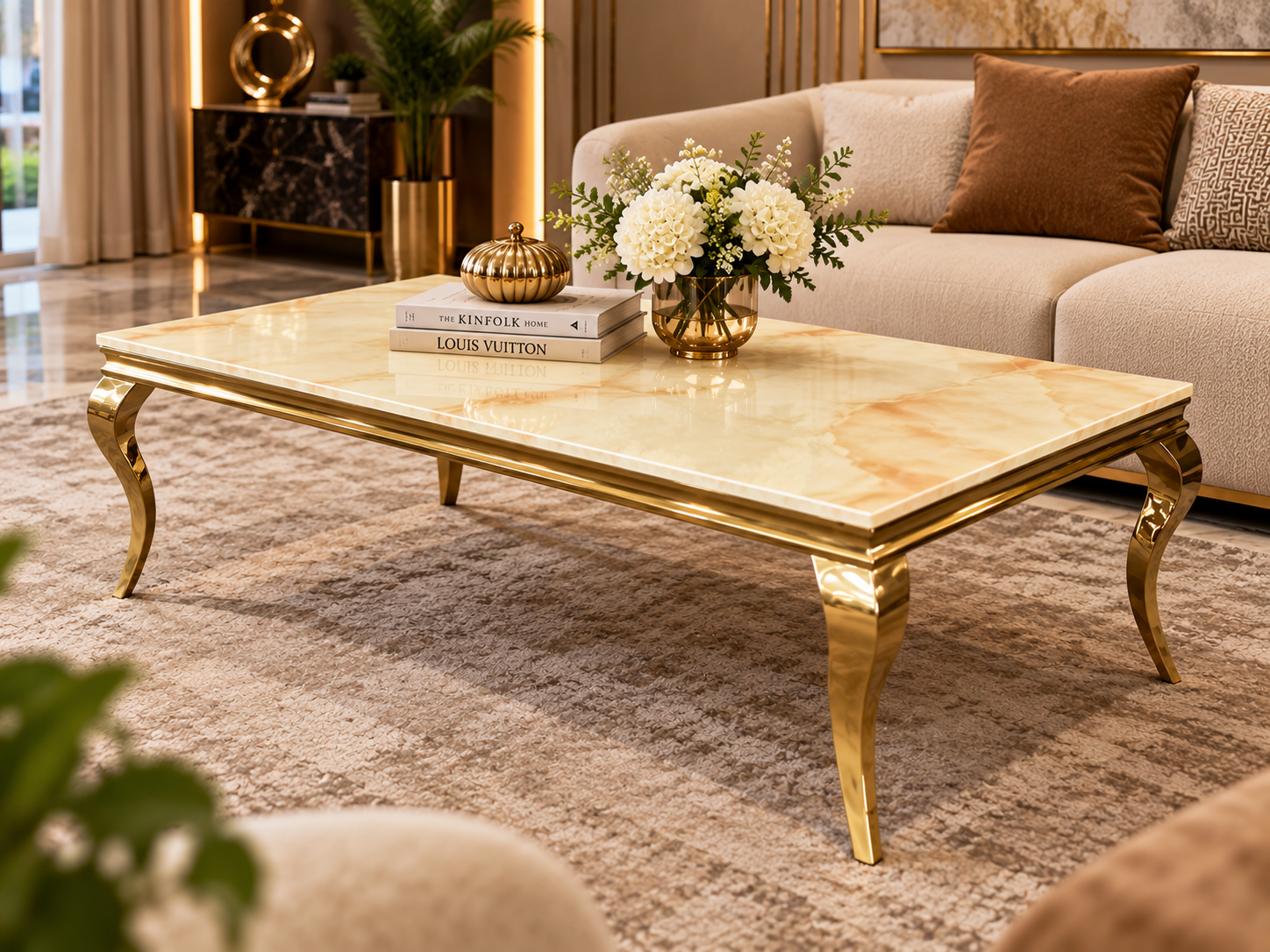 Bejoy Marble Coffee Table – SS Base