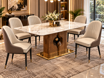 Pavis Marble Top 6-Seater Dining Set with Chairs