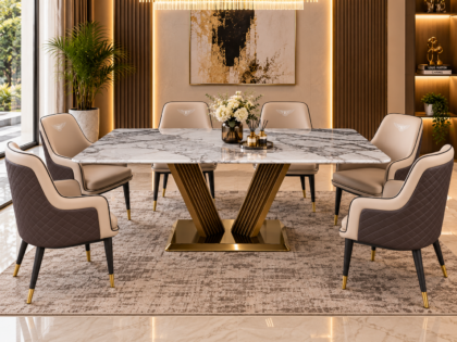 Iris Marble Top 6 Seater Dining Set with Chairs