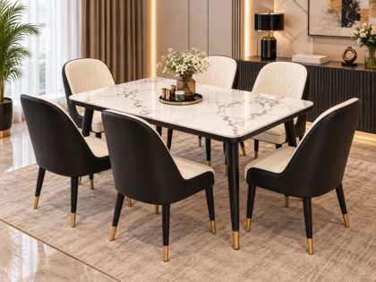 Falcon NXT Marble Top 6-Seater Dining Set with Chairs
