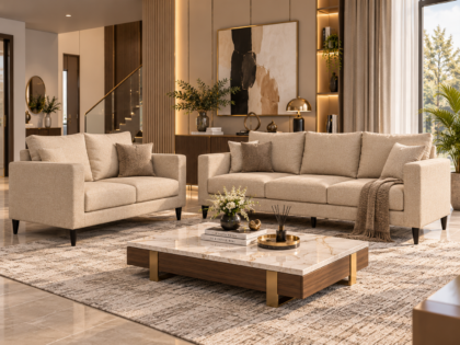 Sienna Sofa Set Beige Velvet Colour