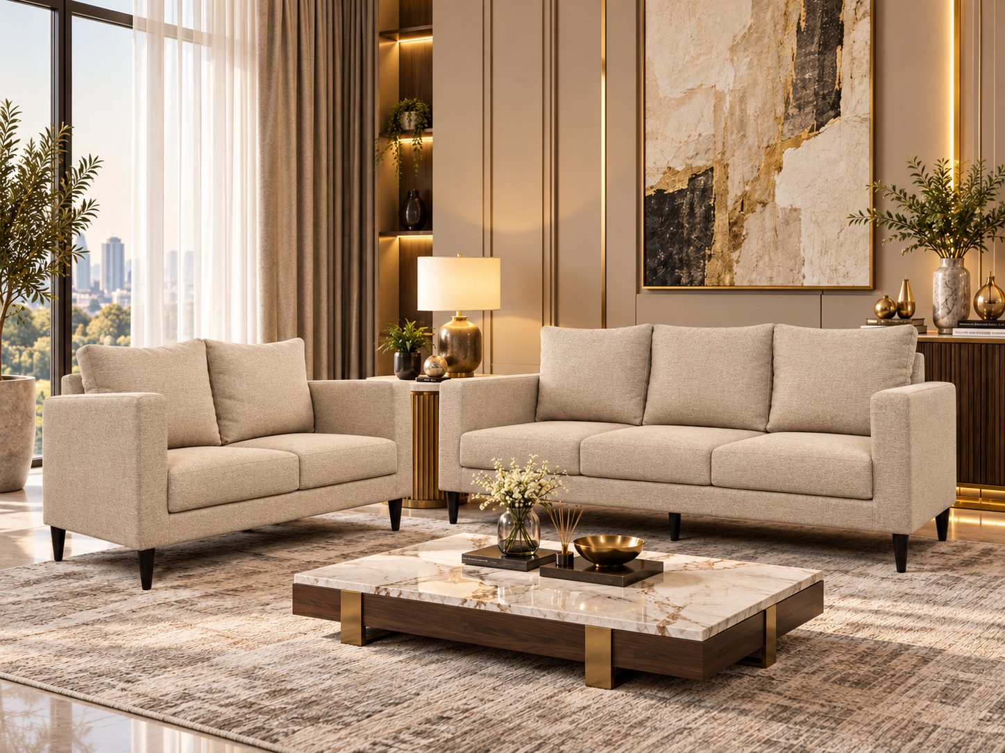 Sienna Sofa Set Beige Velvet Colour - Image 2
