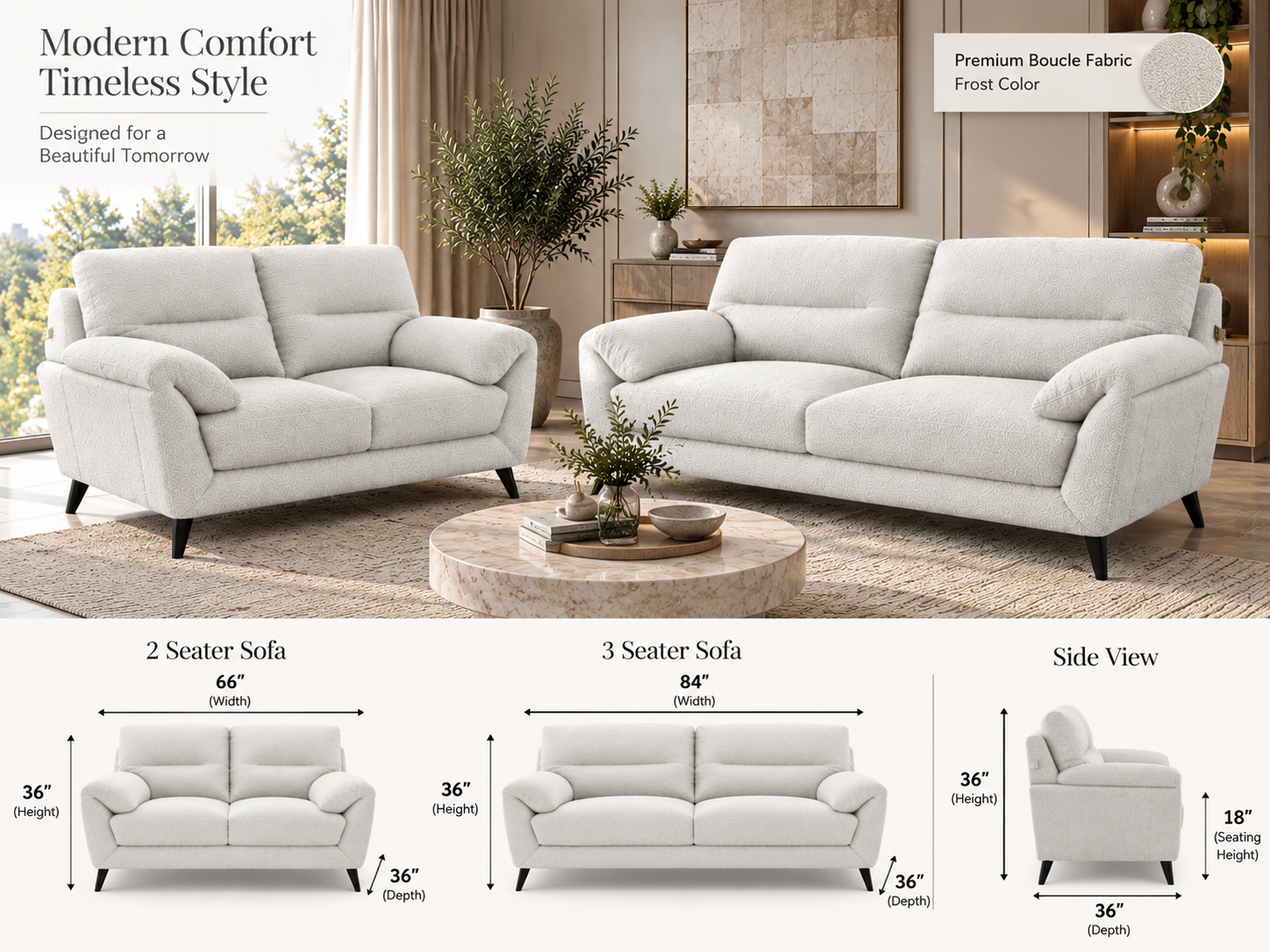 Gretta Sofa Set – Premium Bouclé Fabric - Image 3