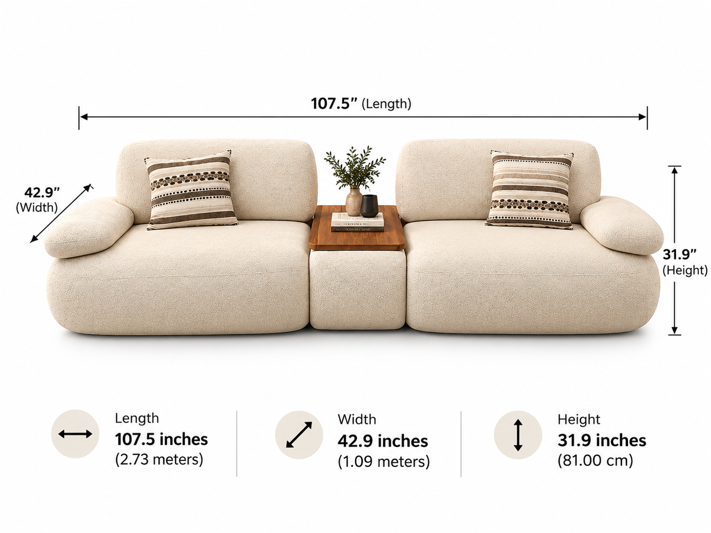 Modern Radiance 3 Seater Fabric Sofa With Modular Wood Top Table - Image 3