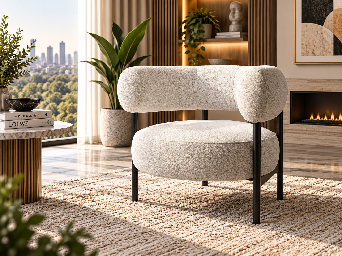 Fancy boucle Accent Chair in Black Frame - Image 2