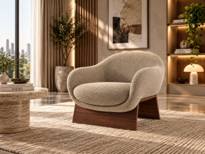Bridge Base Accent Chair in Wooden Frame