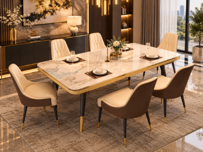Italian Compact Dining Set – Six Seater with Marble Top